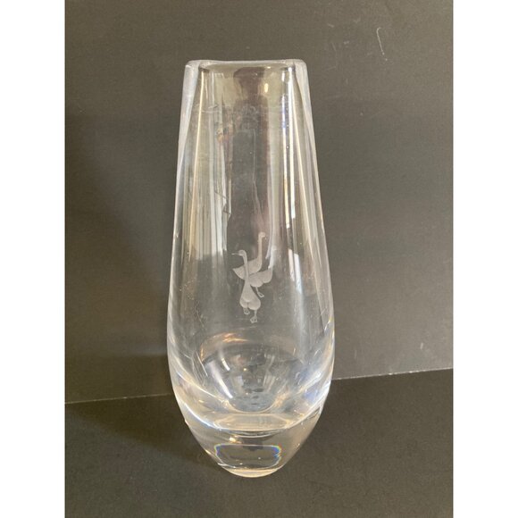 Vintage Kosta Boda Sweden Goose Bud Vase Three Etched Geese Signed - Picture 2 of 6